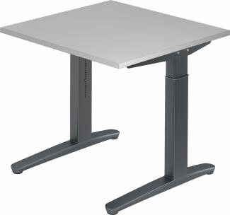 bümö® Design Schreibtisch XB-Serie höhenverstellbar, Tischplatte 80 x 80 cm in grau, Gestell in graphit