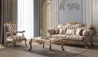 Casa Padrino Luxus Barock Wohnzimmer Set Grau / Silbergrau / Gold - 2 Sofas & 2 Sessel & 1 Couchtisch - Handgefertigte Wohnzimmer Möbel im Barockstil - Edel & Prunkvoll