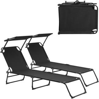 2er Set Sonnenliege Lomeda mit Sonnendach 187x53x27cm Schwarz [casa. pro]