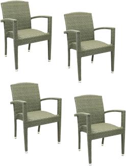 4x KONWAY® MAUI Stapelsessel Quarz Premium Polyrattan Garten Sessel Stuhl Set