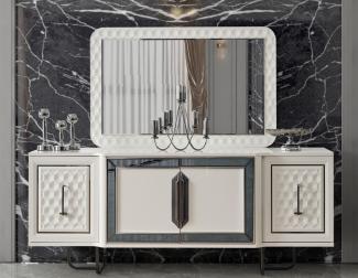 Casa Padrino Luxus Art Deco Möbel Set Weiß / Bronze - 1 Luxus Art Deco Sideboard mit 4 Türen & 1 Luxus Art Deco Spiegel - Art Deco Möbel - Luxus Möbel - Luxus Einrichtung - Art Deco Einrichtung