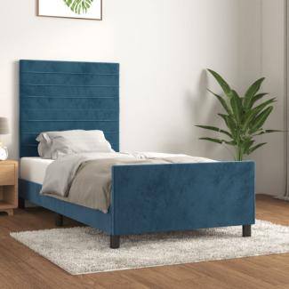 Bettgestell mit Kopfteil Dunkelblau 90x190 cm Samt (Farbe: Blau)