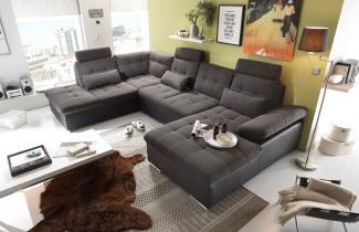 Couch Wohnlandschaft Schlaffunktion Schlafsofa schwarz grau Ottomane links