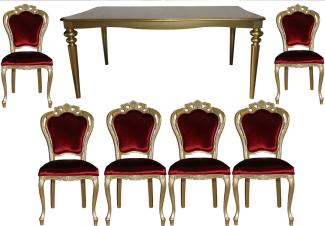 Casa Padrino Barock Luxus Esszimmer Set Bordeaux/Gold - Esstisch + 6 Stühle - Möbel Antik Stil - Luxus Qualität - Limited Edition
