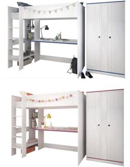 Kinderzimmer Smoozy Parisot 3-tlg. weiß Hochbett 90*200 cm inkl. Schreibtisch + Kleiderschrank