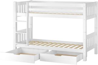Erst-Holz 60.06-09 Etagenbett 90x200 cm, weiß, Kiefer massiv, inkl. Rollroste und 2 Bettkästen