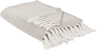 Tagesdecke Baumwolle taupe mit Fransen 200 x 220 cm geometrisches Muster TOUTLI