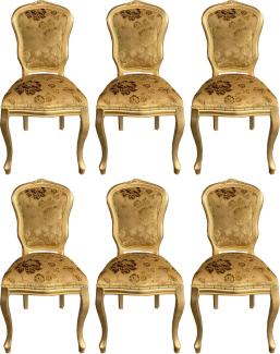 Casa Padrino Luxus Barock Esszimmer Stuhl Set mit elegantem Muster Gold 50 x 60 x H. 104 cm - Küchen Stühle 6er Set - Barock Esszimmer Möbel