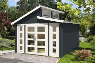 Alpholz Doppel-Pultdach Gartenhaus Modell Vinea-40 Gartenhaus aus Holz Holzhaus mit 40 mm Wandstärke Blockbohlenhaus mit Montagematerial