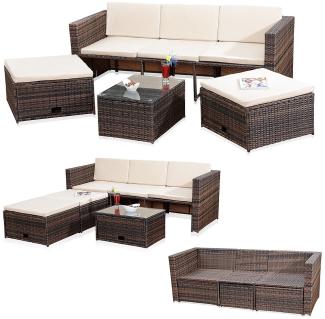 Lounge Gartenset Rattanmöbel Polyrattan Sitzmöbel Set Sofa Tisch 2 Hocker braun