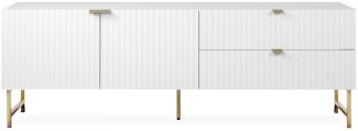 Homestyle4u Lowboard mit Schubladen, Holz weiß / gold, 179 x 60,5 x 39 cm