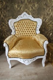 Barock Sessel King Gold Muster / Weiss - Möbel Antik Stil