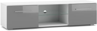 Domando Lowboard Rossano M2 Modern für Wohnzimmer Breite 140cm, Push-to-open-System, Weiß Matt und Grau Hochglanz
