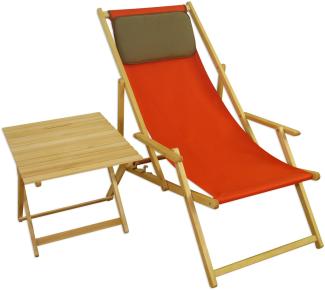 Liegestuhl terracotta Gartenliege Tisch Kissen Deckchair Holz Sonnenliege Gartenstuhl 10-309NTKD