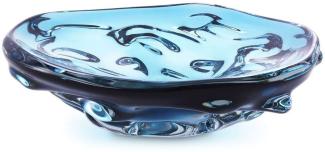 Casa Padrino Luxus Glasschale Blau Ø 27,5 x H. 7 cm - Mundgeblasene Deko Glas Obstschale - Glas Deko Accessoirs - Luxus Kollektion