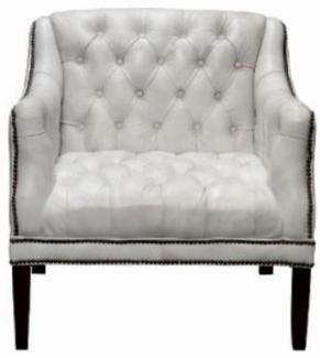 Casa Padrino Luxus Echtleder Wohnzimmer Sessel Weiß / Schwarz 80 x 84 x H. 79 cm - Chesterfield Möbel