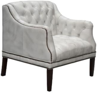 Casa Padrino Luxus Echtleder Wohnzimmer Sessel Weiß / Schwarz 80 x 84 x H. 79 cm - Chesterfield Möbel