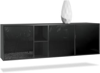 Vladon Kommode Cuba - Schwarz matt/Schwarz Hochglanz - Modernes Sideboard für Ihr Wohnbereich - (BxHxT) 182x53x35 cm