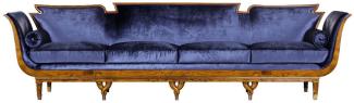 Casa Padrino Luxus Jugendstil 4er Samt Sofa Blau / Hellbraun