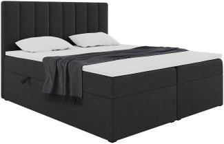 MEBLINI Boxspringbett ERLING 140x200 cm mit Bettkasten - H3/Schwarz Webstoff Polsterbett - Doppelbett mit Topper & Bonellfederkern-Matratze