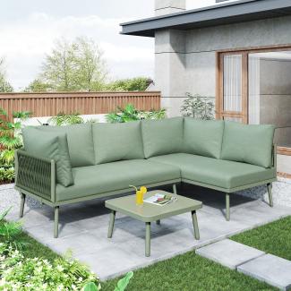 Merax Garten-Lounge-Set aus Eisen, Gartenmöbel-Set aus grünem Seil, L-förmiges Gartenmöbel-Set, Lounge-Set aus grünem Seil mit Sitzkissen