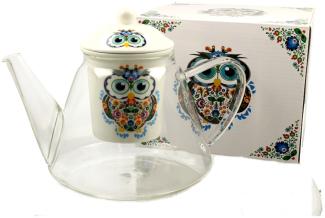 DUO ETNO Teekanne 1200 ml OWL mit Teesieb, Glas - New Bone China Porzellan