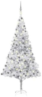 vidaXL Künstlicher Weihnachtsbaum mit LEDs & Kugeln Silbern 210cm PET, Mit Beleuchtung [3077697]