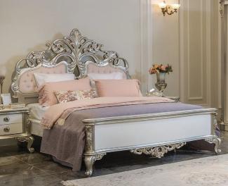 Casa Padrino Luxus Barock Doppelbett Rosa / Weiß / Silber 200 x 228 x H. 175 cm - Edles Massivholz Bett mit Kopfteil - Prunkvolle Schlafzimmer Möbel im Barockstil