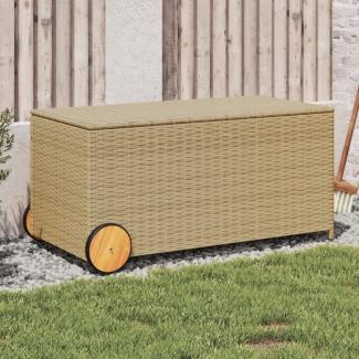 vidaXL Gartentruhe mit Rollen Beige 190L Poly Rattan