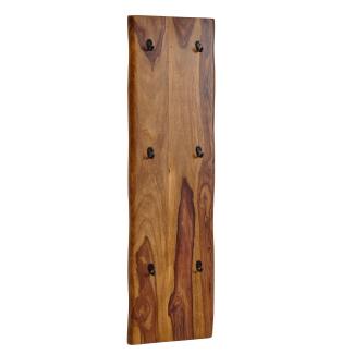 KADIMA DESIGN Wandgarderobe aus Sheesham Massivholz und Metall - Natürliche Baumkanten, 6 stabilen Haken.