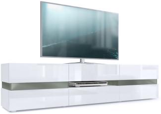 Vladon Lowboard Flow, TV-Kommode mit Ambient Light Verglasung mit 2 Türen, 1 Schublade und 1 Klappe, Weiß matt/Weiß Hochglanz (177 x 45 x 39 cm)