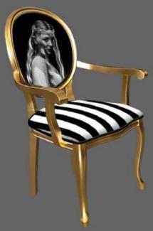 Casa Padrino Barock Esszimmerstuhl Schwarz / Weiß / Grau / Gold - Handgefertigter Antik Stil Stuhl mit Armlehnen - Esszimmer Möbel im Barockstil