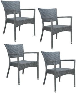 4x KONWAY® ROM Stapelsessel Quarz Premium Polyrattan Garten Sessel Stuhl Set