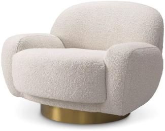 Casa Padrino Luxus Drehsessel Creme / Messing 95 x 90 x H. 70 cm - Moderner Wohnzimmer Sessel - Luxus Wohnzimmer Möbel
