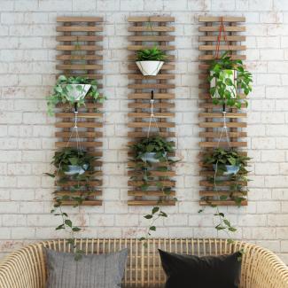 Blumentopf-Wandregalset Herwijnen 3er Set 100x24cm Dunkler Holzton [en. casa]