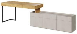 Schreibtischkombination Schreibtisch mit Sideboard Teen Flex 2-teilig Hickory Natur betonfarben