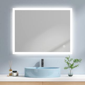 EMKE Badspiegel mit Beleuchtung LED Wandspiegel Badezimmerspiegel, 90x70cm, Kaltweißes Licht, Touchschalter, Beschlagfrei