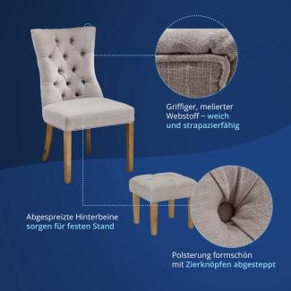 KHG Esszimmerstuhl Relax-Sessel grau Webstoff mit Hocker - Rückenlehne mit Zierknöpfen, Massivholz Stuhlbeine - Küchenstuhl, Design Stuhl Lounge Sessel