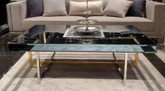 Casa Padrino Luxus Couchtisch Silber / Gold 120 x 60 x H. 43 cm - Verspiegelter Wohnzimmertisch - Verspiegelte Luxus Wohnzimmer Möbel