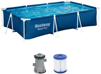 Steel Pro™ Frame Pool Set mit Filterpumpe 300 x 201 x 66 cm, dunkelblau, eckig