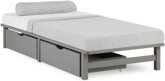 Homestyle4u Palettenbett mit Bettkästen und Lattenrost, Kiefernholz grau, 90 x 200 cm