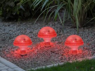 3-er Set LED Solarleuchten, Rot mit Erdspieß Höhe 27,5 cm