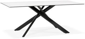 Robuster Keramik-Esstisch, Marmoroptik, X-förmigem Metallgestell, 180 x 90 cm, für bis zu 8 Personen – "KILAN" Kollektion. Weiß-Schwarz