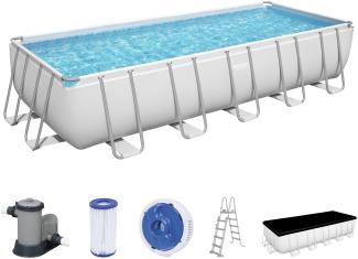 Power Steel™ Frame Pool Komplett-Set mit Filterpumpe 640 x 274 x 132 cm , lichtgrau, eckig