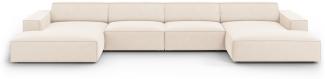 Micadoni 6-Sitzer Samtstoff Panorama Sofa Jodie | Bezug Light Beige | Beinfarbe Black Plastic