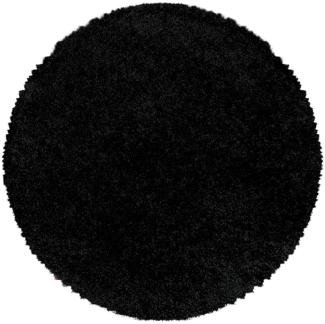 Hochflor Teppich Sima rund - 120 cm Durchmesser - Schwarz