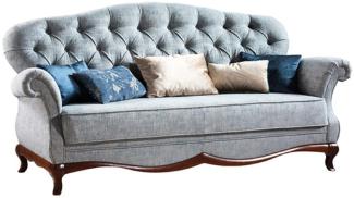 Casa Padrino Luxus Art Deco Chesterfield Wohnzimmer Sofa Vintage Blau / Dunkelbraun 206 x 90 x H. 98 cm
