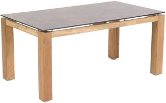 Sonnenpartner Gartentisch Base 160x90 cm Teakholz Old Teak Tischsystem Tischplatte Compact HPL Shiplap-Pinie 80051001