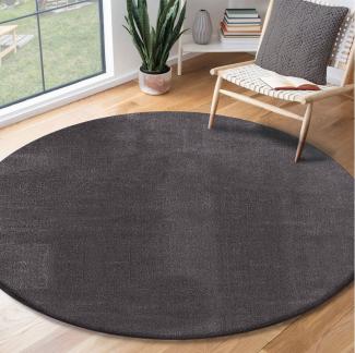 the carpet Relax Moderner Flauschiger Kurzflor Teppich, Anti-Rutsch Unterseite, Waschbar bis 30 Grad, Super Soft, Felloptik, Anthrazit, 200 x 200 cm Rund