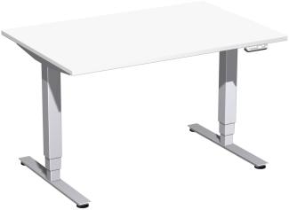 Elektro-Hubtisch 'Pro+', höhenverstellbar, 120x80x62-128cm, gerade, Weiß / Silber